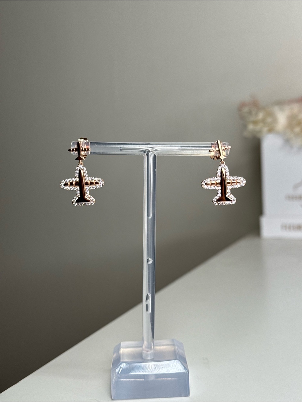 Rose Gold Airplane Drop Earrings